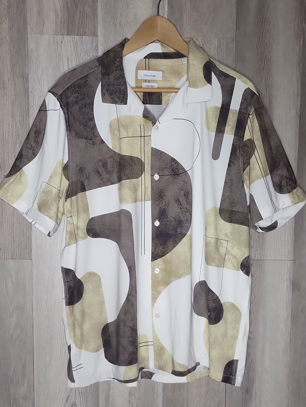 Porter & Ash Kinetic Stretch Mens XL Abstract Button Up Camp Collar Shirt